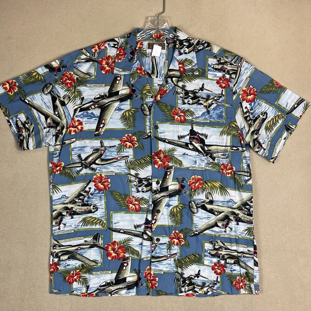 RJC‎ Kalaheo Shirt Mens XL Multicolor Hawaiian Prop to The Pilots Military Print